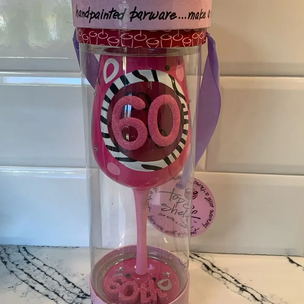 Pink 60th Birthday Party Decoration Wine Glass
